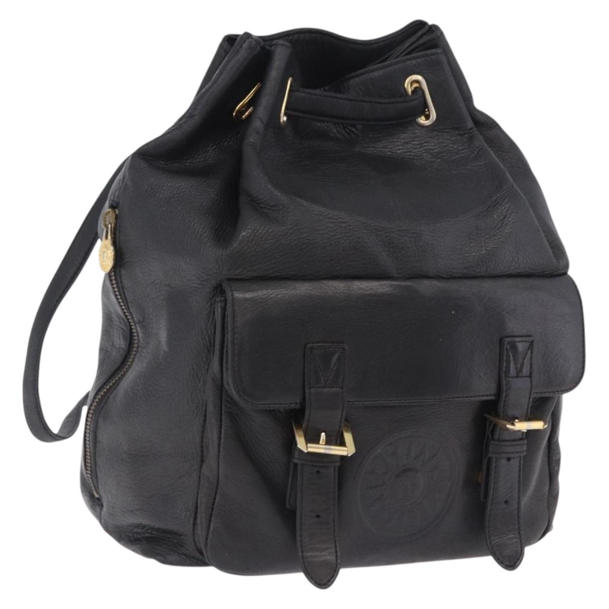 Gianni Versace Backpack Leather Black Gold Tone Auth BA15406