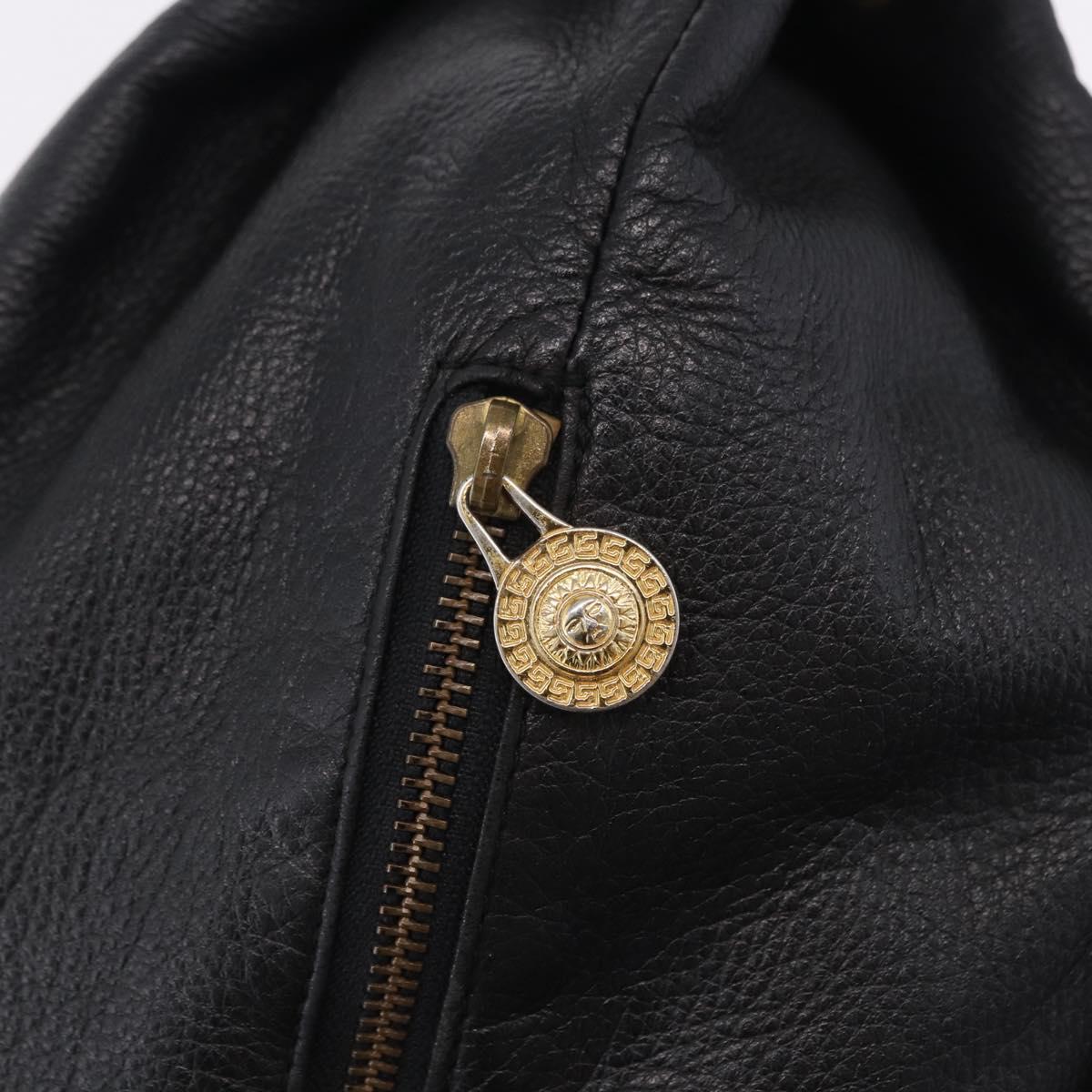 Gianni Versace Backpack Leather Black Gold Tone Auth BA15406