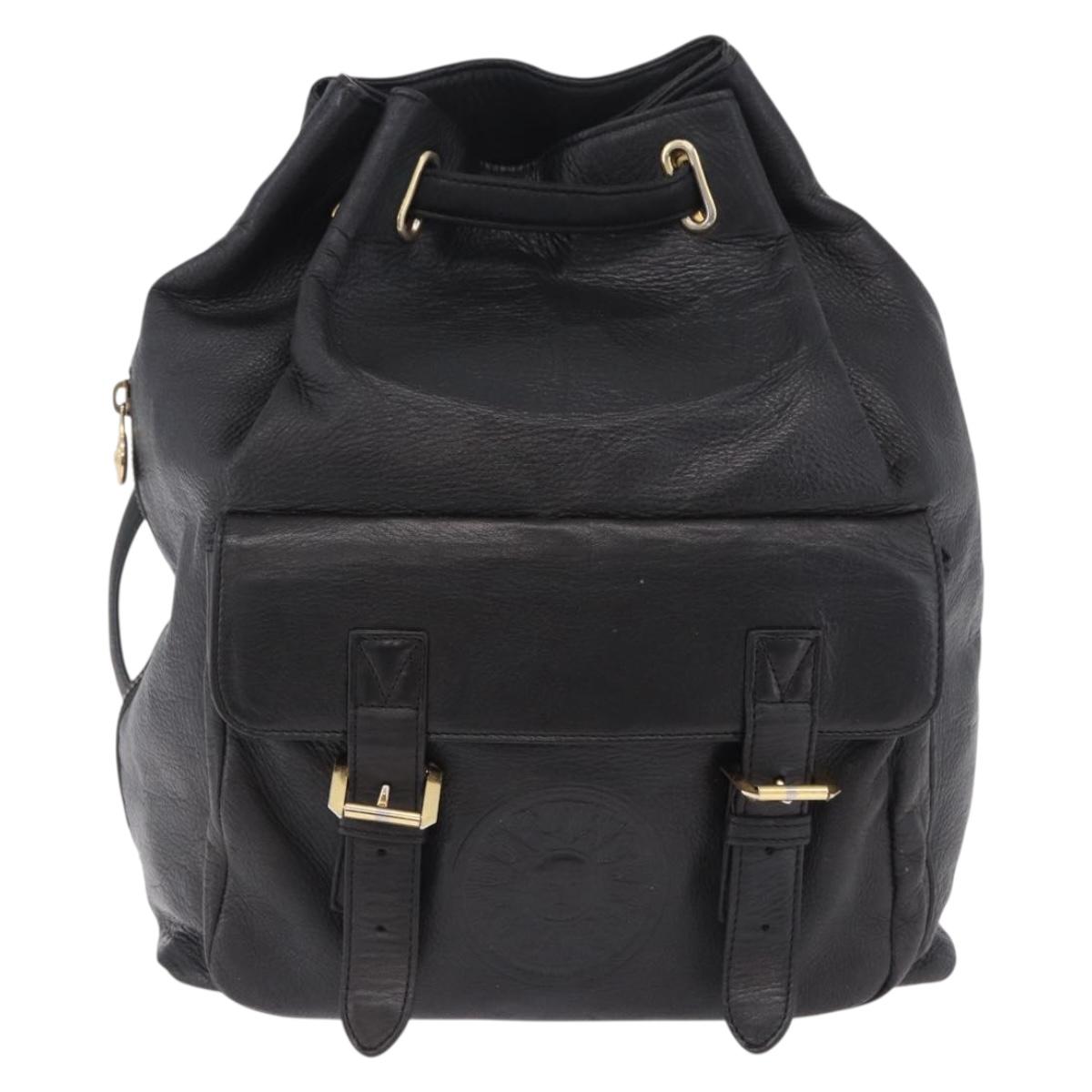 Gianni Versace Backpack Leather Black Gold Tone Auth BA15406
