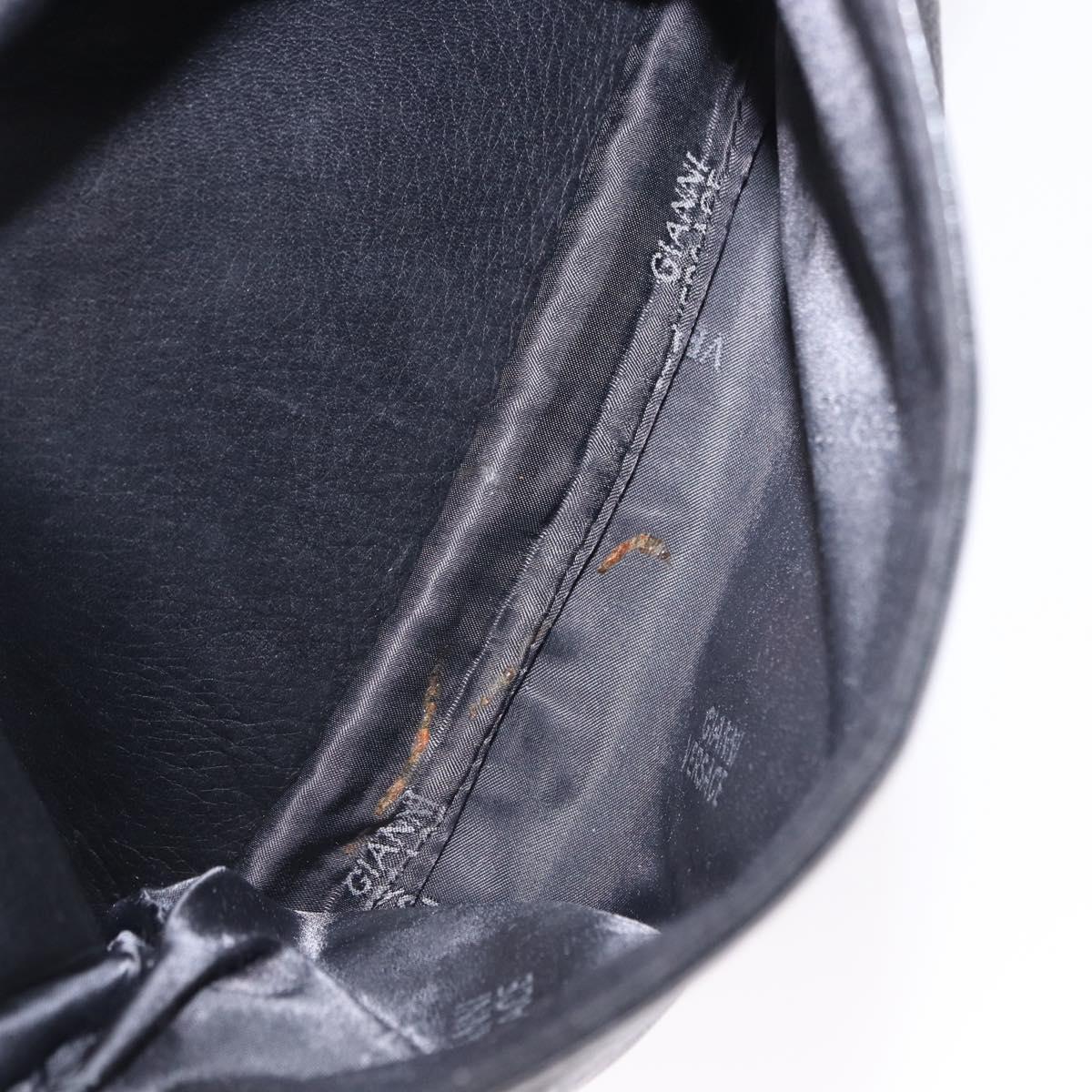 Gianni Versace Backpack Leather Black Gold Tone Auth BA15406