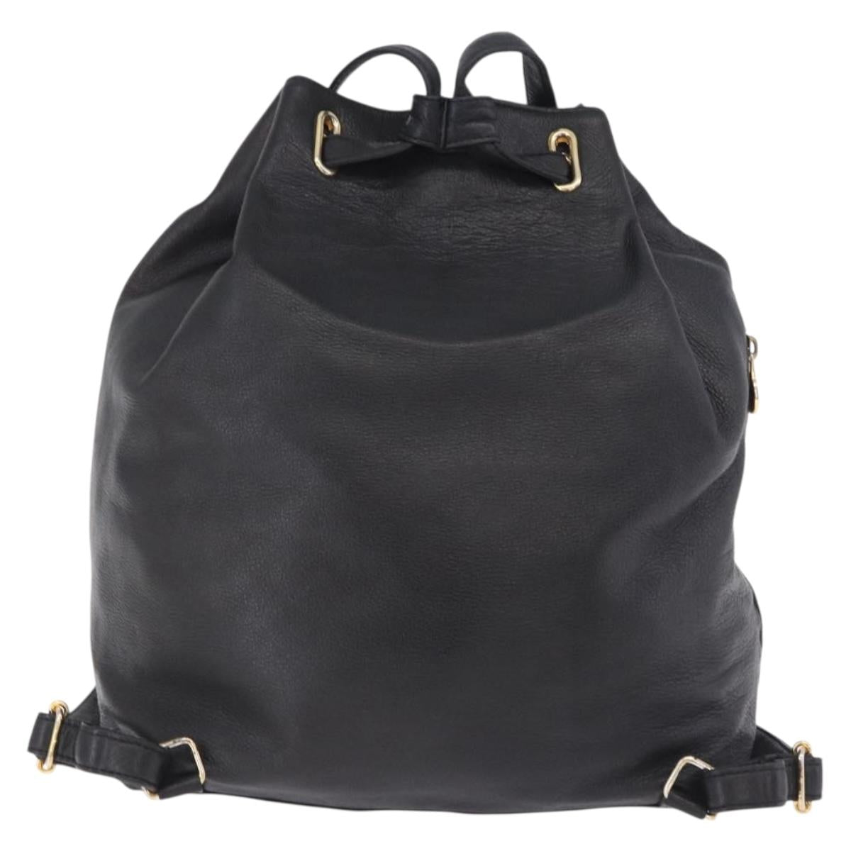 Gianni Versace Backpack Leather Black Gold Tone Auth BA15406