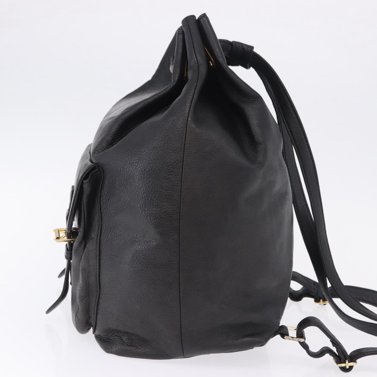 Gianni Versace Backpack Leather Black Gold Tone Auth BA15406