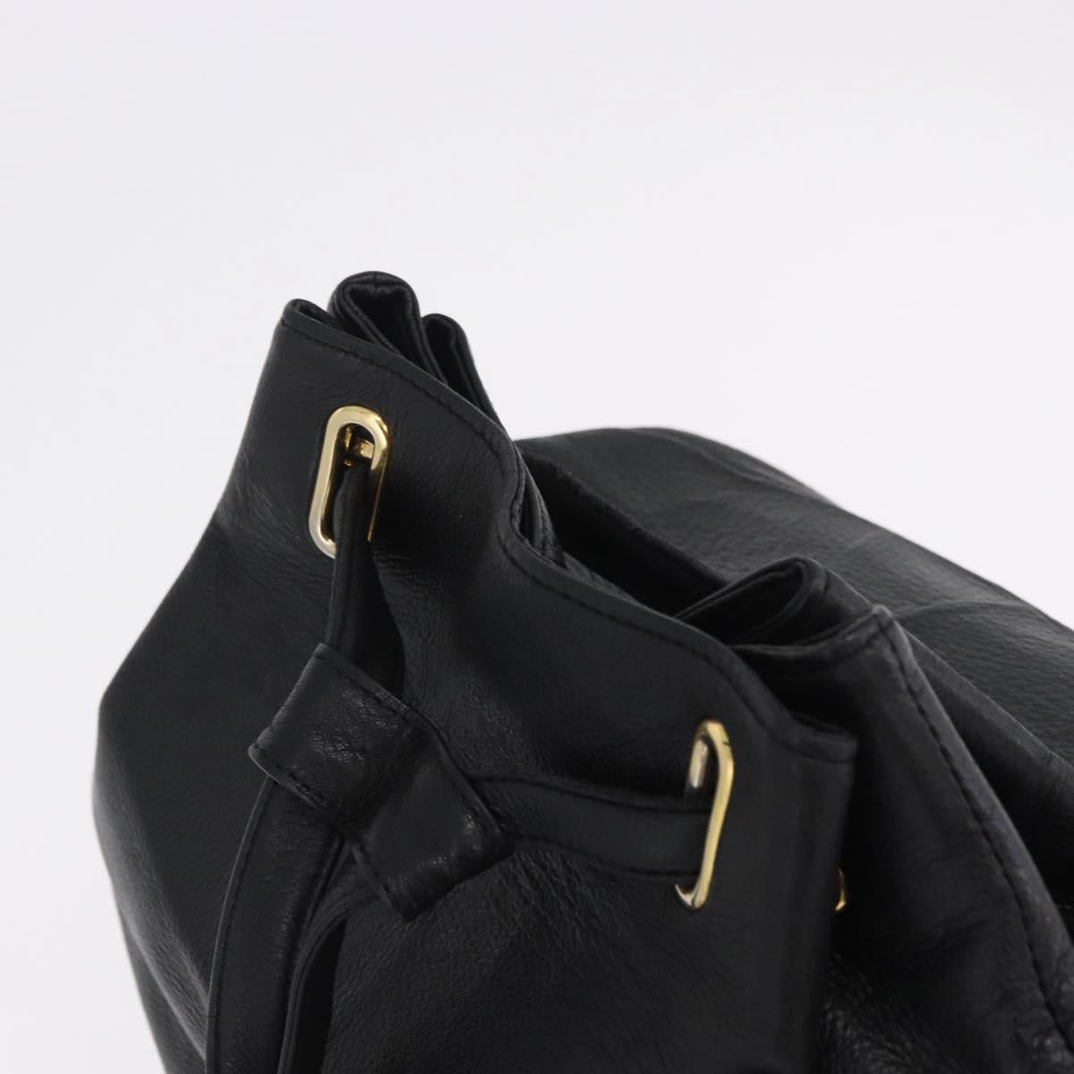Gianni Versace Backpack Leather Black Gold Tone Auth BA15406