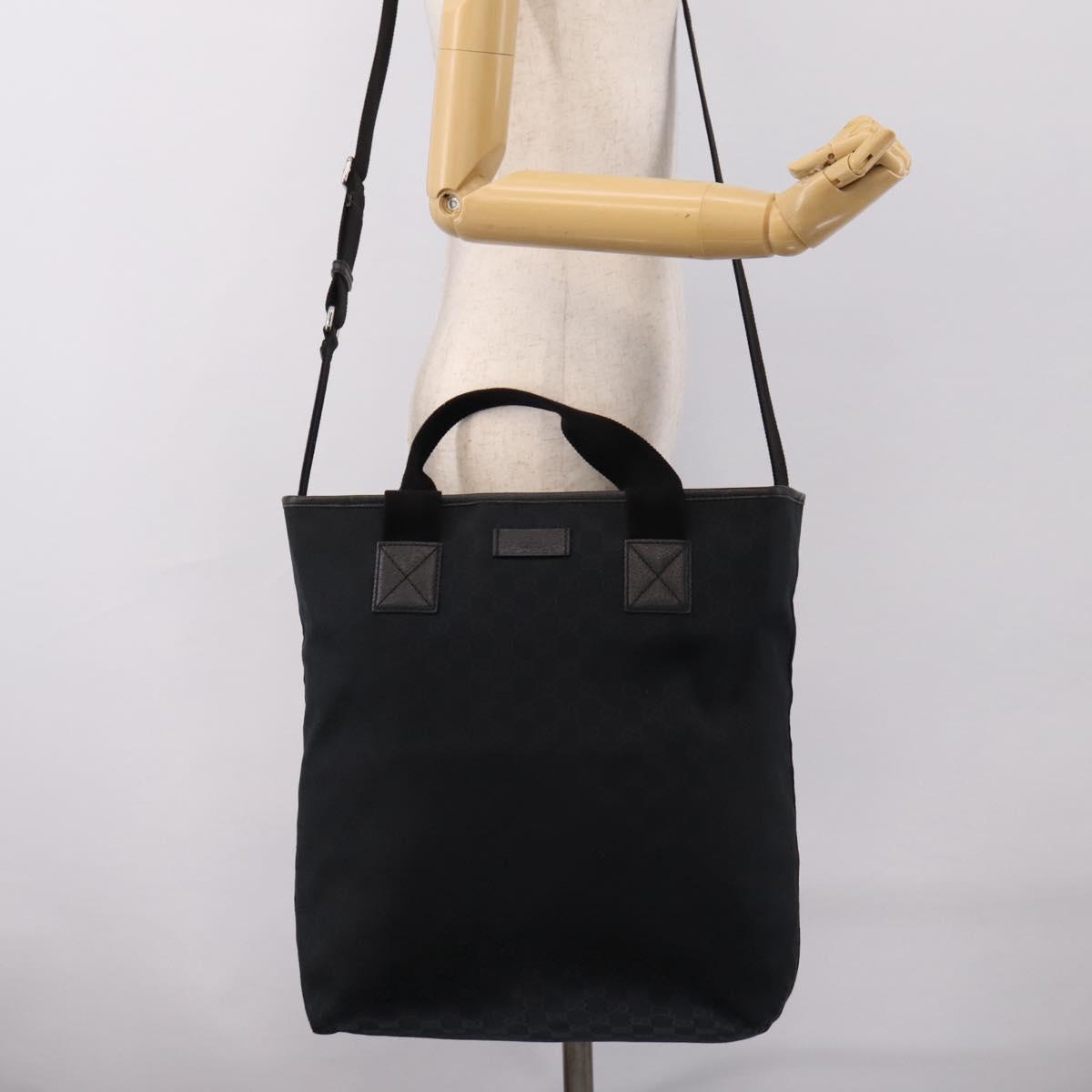 GUCCI GG Canvas Hand Bag 2way Black Silver 256099 Auth BA15407