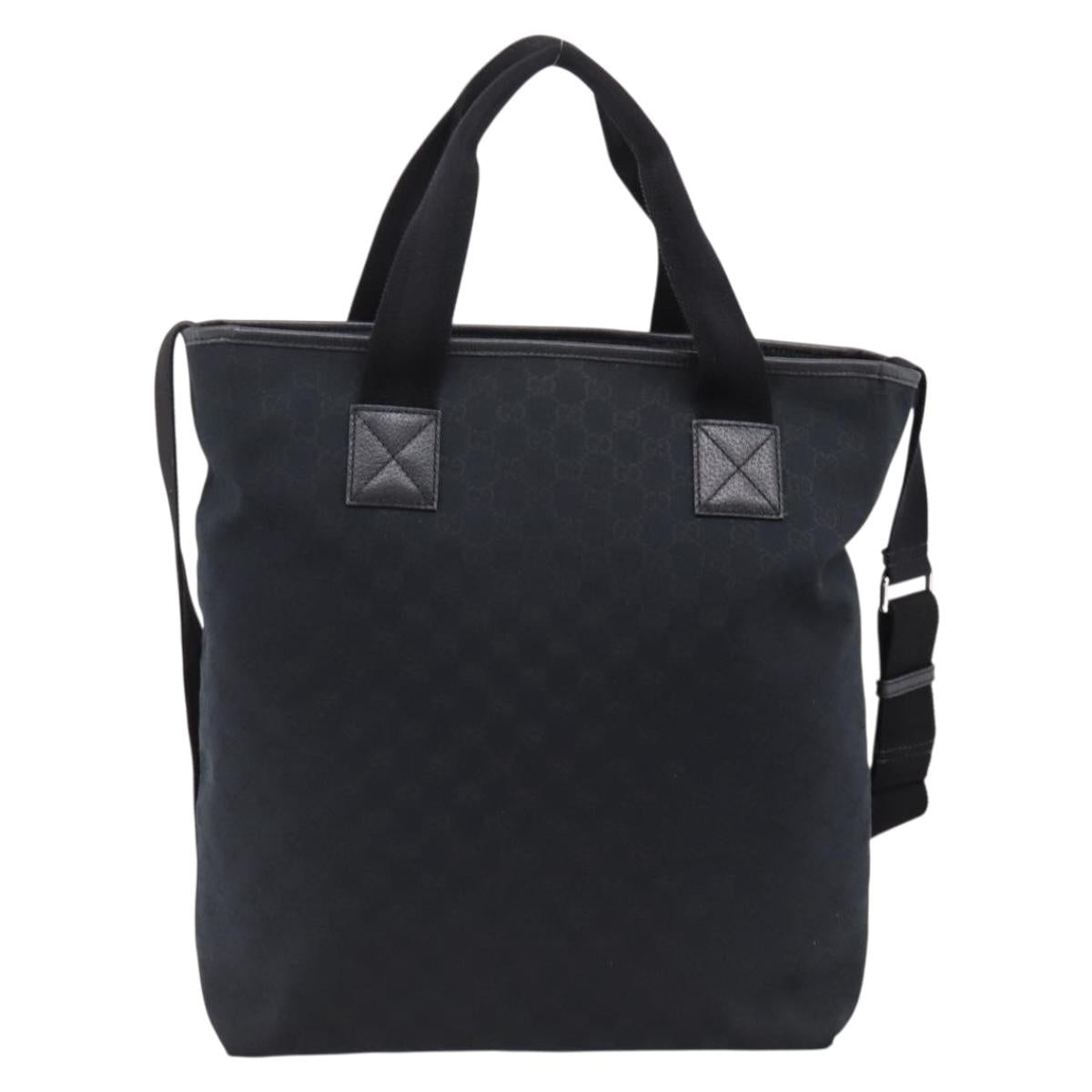 GUCCI GG Canvas Hand Bag 2way Black Silver 256099 Auth BA15407