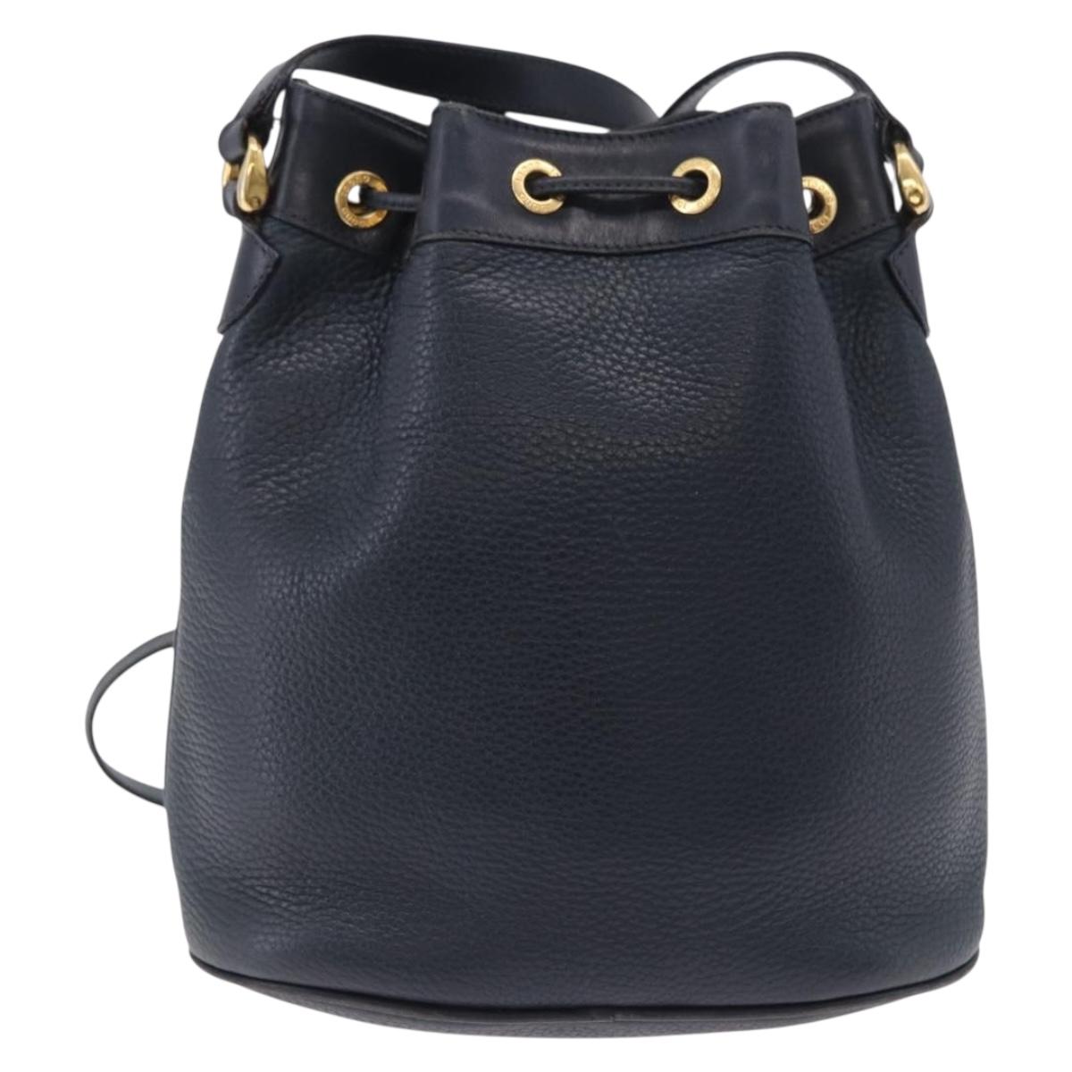 GUCCI Shoulder Bag Leather Navy Gold Tone 001 39 0791 Auth BA15410