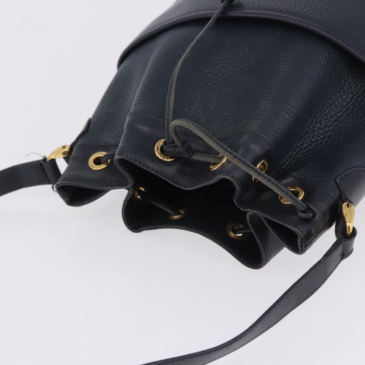 GUCCI Shoulder Bag Leather Navy Gold Tone 001 39 0791 Auth BA15410