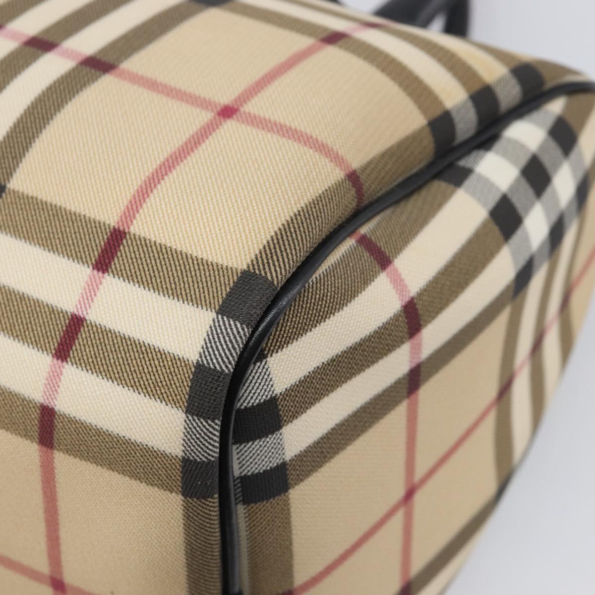 BURBERRY Nova Check Hand Bag PVC Leather Beige Silver Auth BA15411