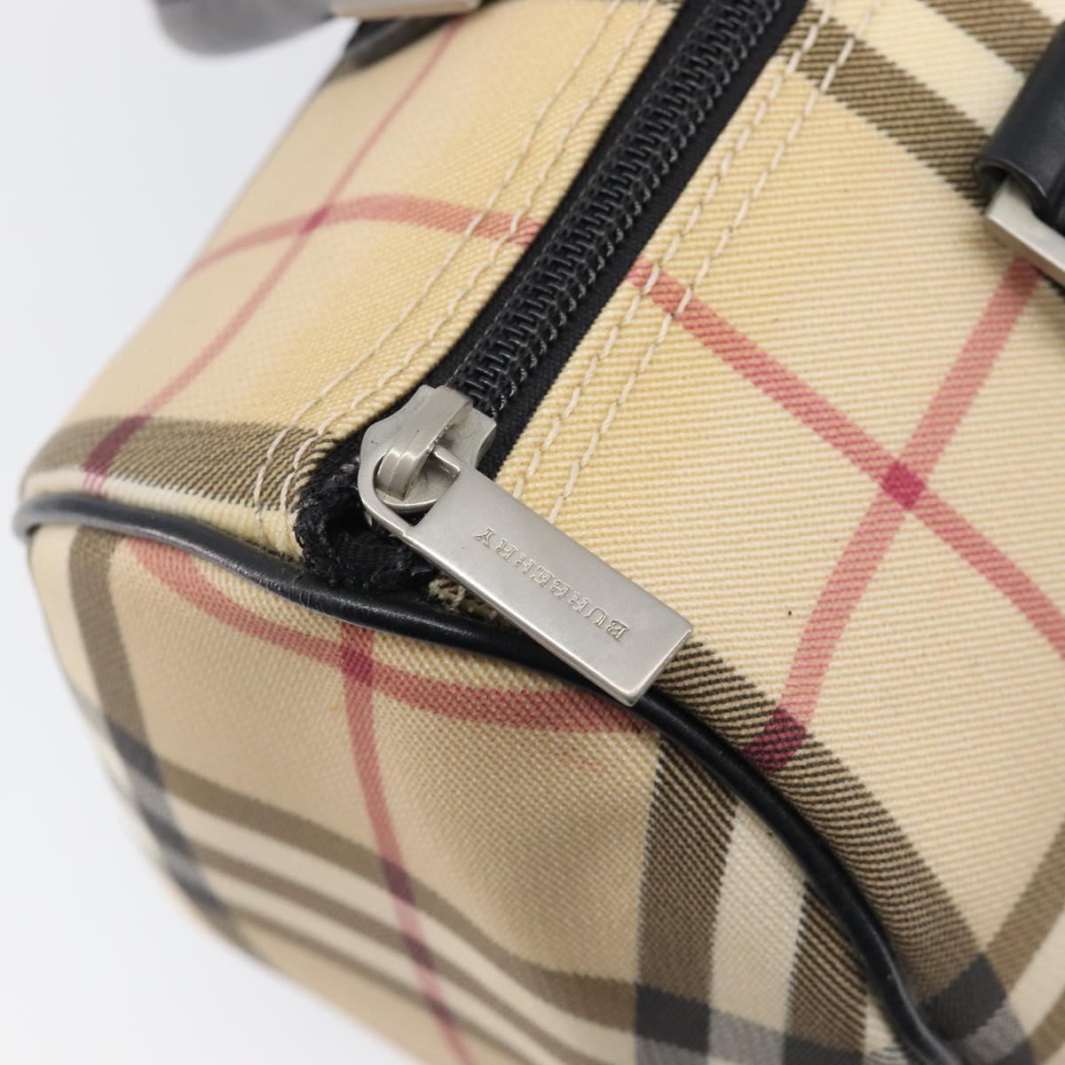 BURBERRY Nova Check Hand Bag PVC Leather Beige Silver Auth BA15411