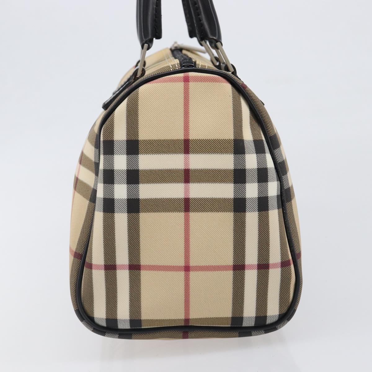 BURBERRY Nova Check Hand Bag PVC Leather Beige Silver Auth BA15411