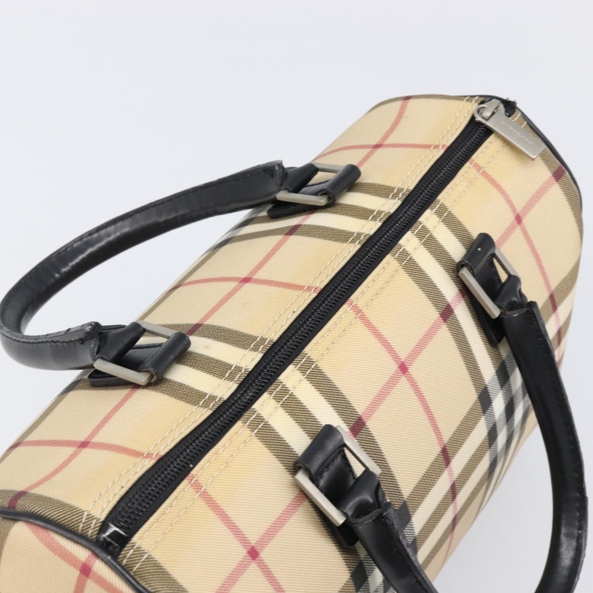 BURBERRY Nova Check Hand Bag PVC Leather Beige Silver Auth BA15411