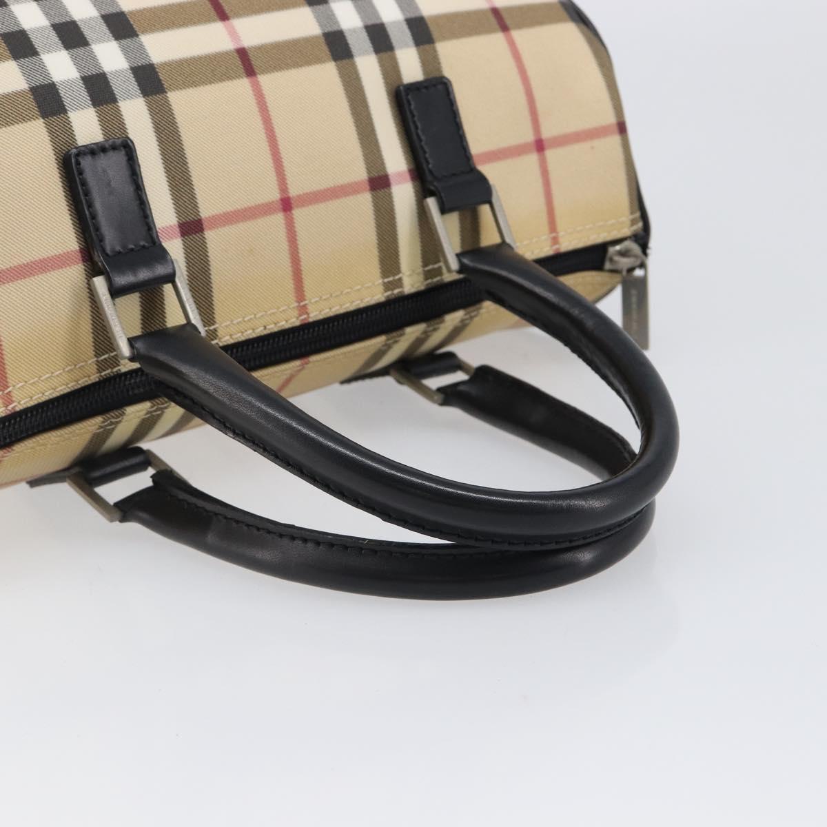 BURBERRY Nova Check Hand Bag PVC Leather Beige Silver Auth BA15411