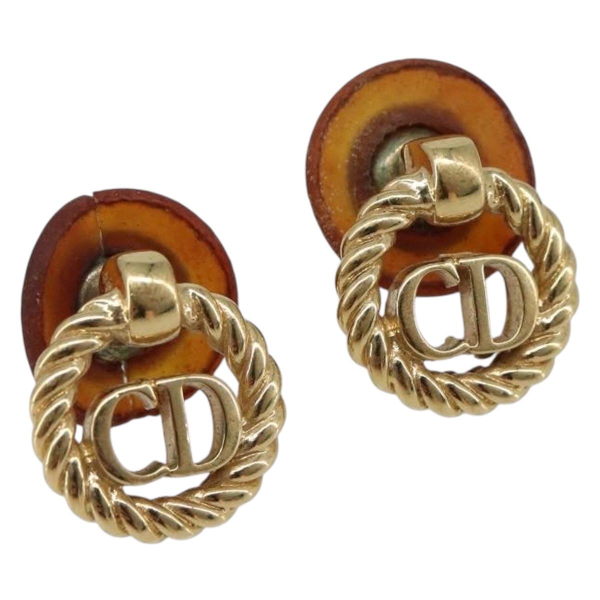 Christian Dior Earring Metal Gold Tone Auth BA15415