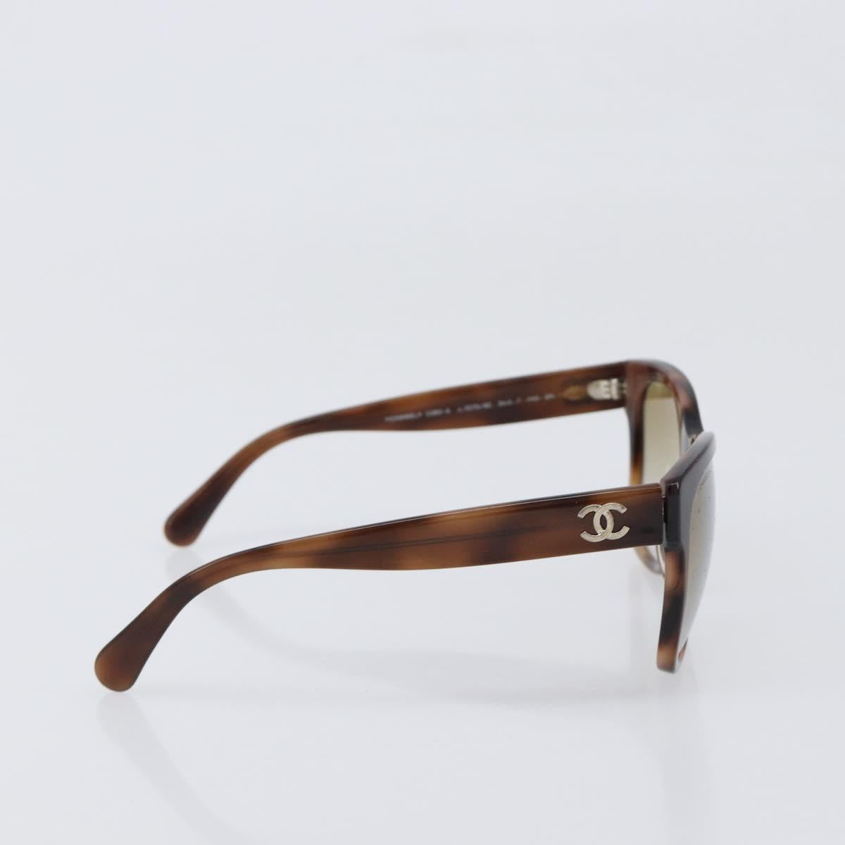 CHANEL Sunglasses Plastic Brown Silver CC Auth BA15428