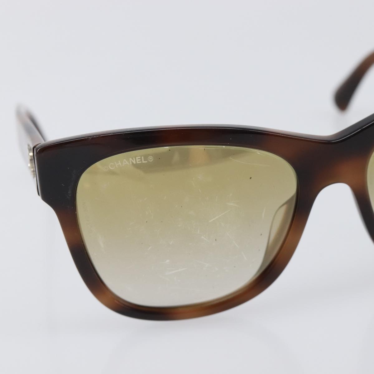 CHANEL Sunglasses Plastic Brown Silver CC Auth BA15428