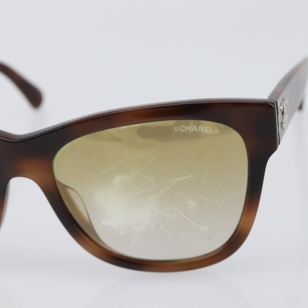 CHANEL Sunglasses Plastic Brown Silver CC Auth BA15428