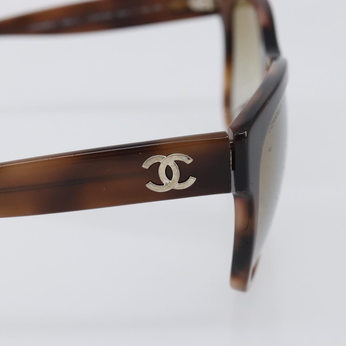 CHANEL Sunglasses Plastic Brown Silver CC Auth BA15428