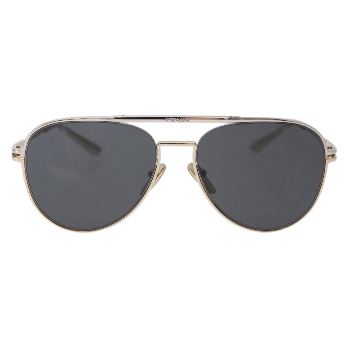 PRADA Sunglasses Metal Gold Black Auth BA15434