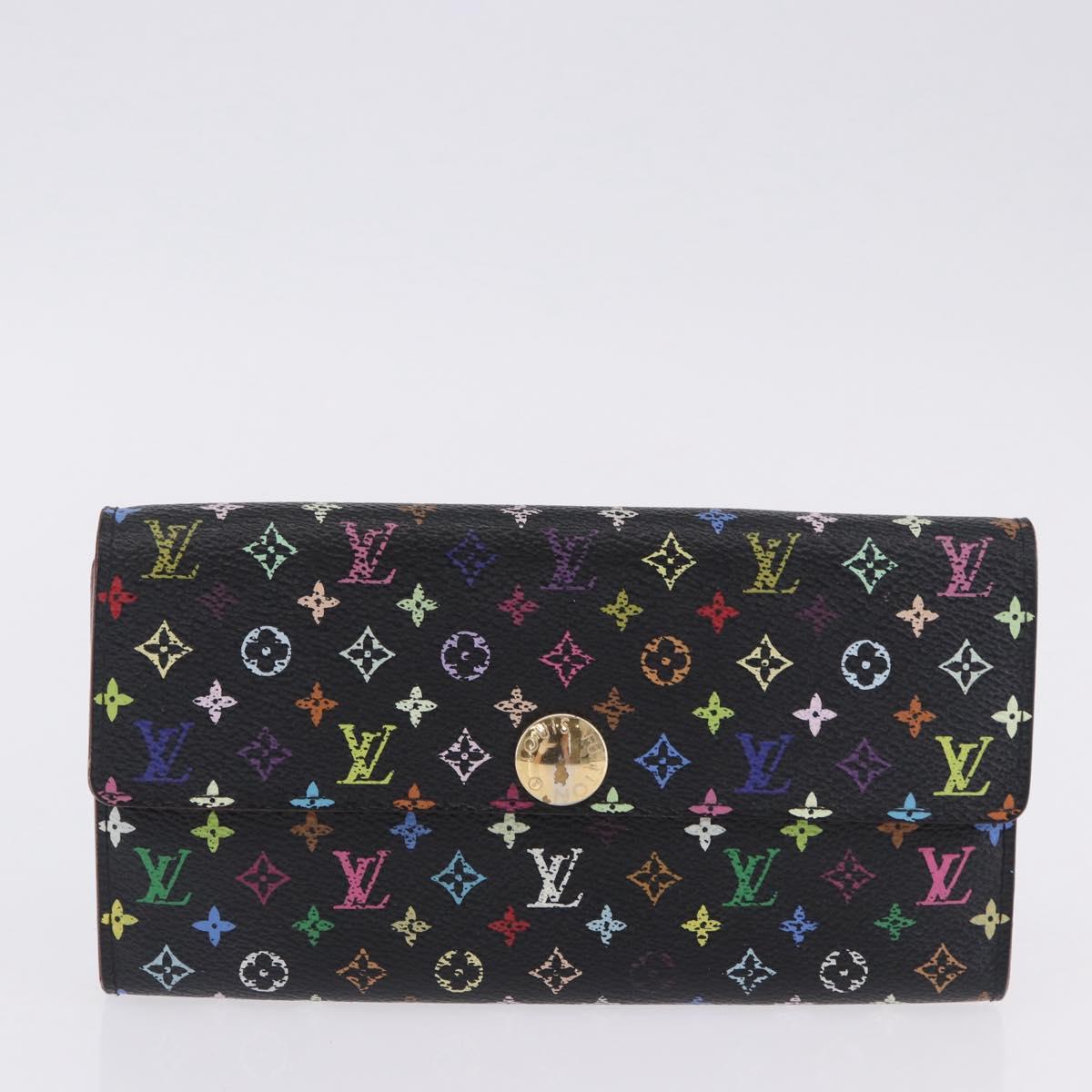 LOUIS VUITTON Monogram Multicolor Portefeiulle Sarah 2 Set Black LV Auth BA15435