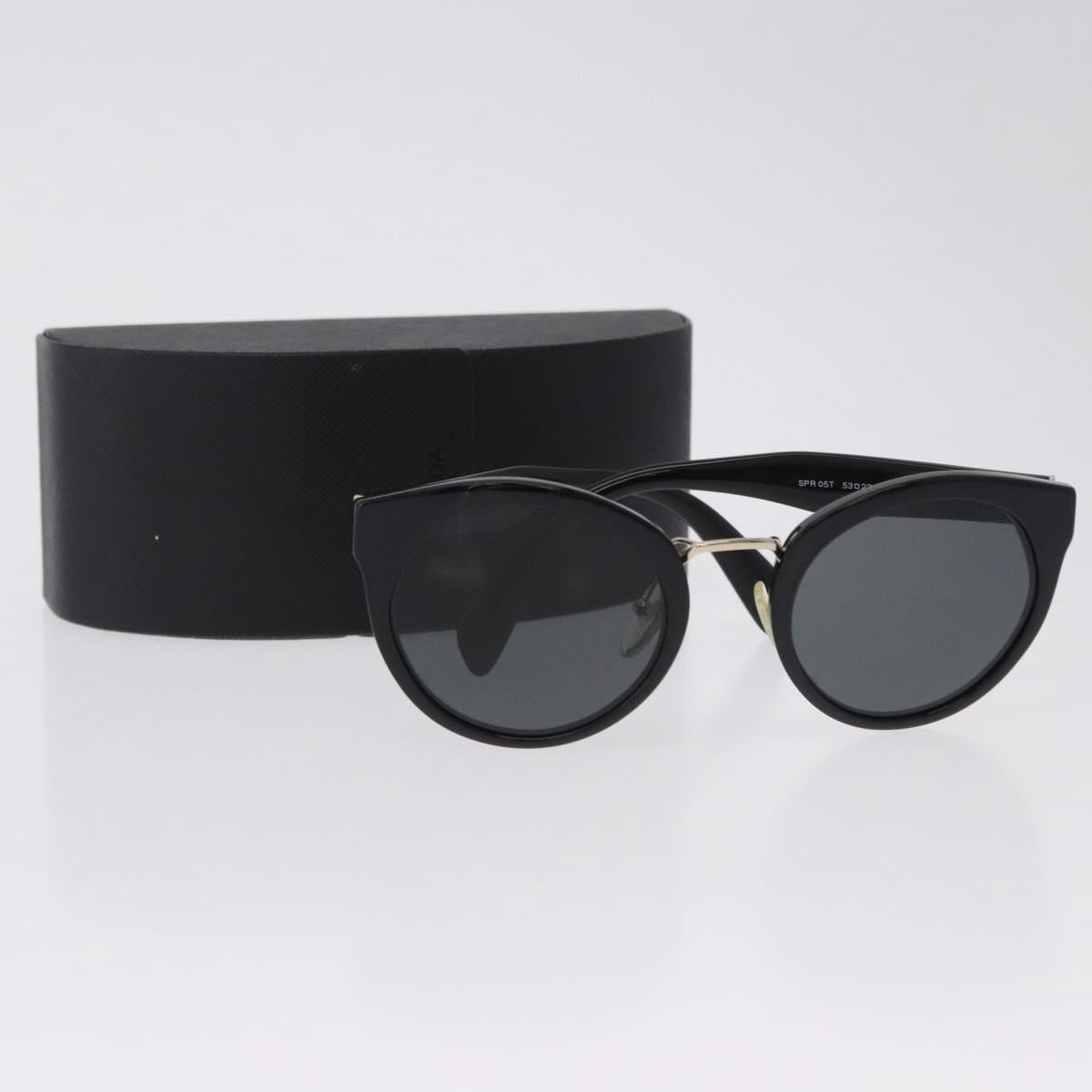 PRADA Sunglasses Plastic Black Gold Tone Auth BA15442