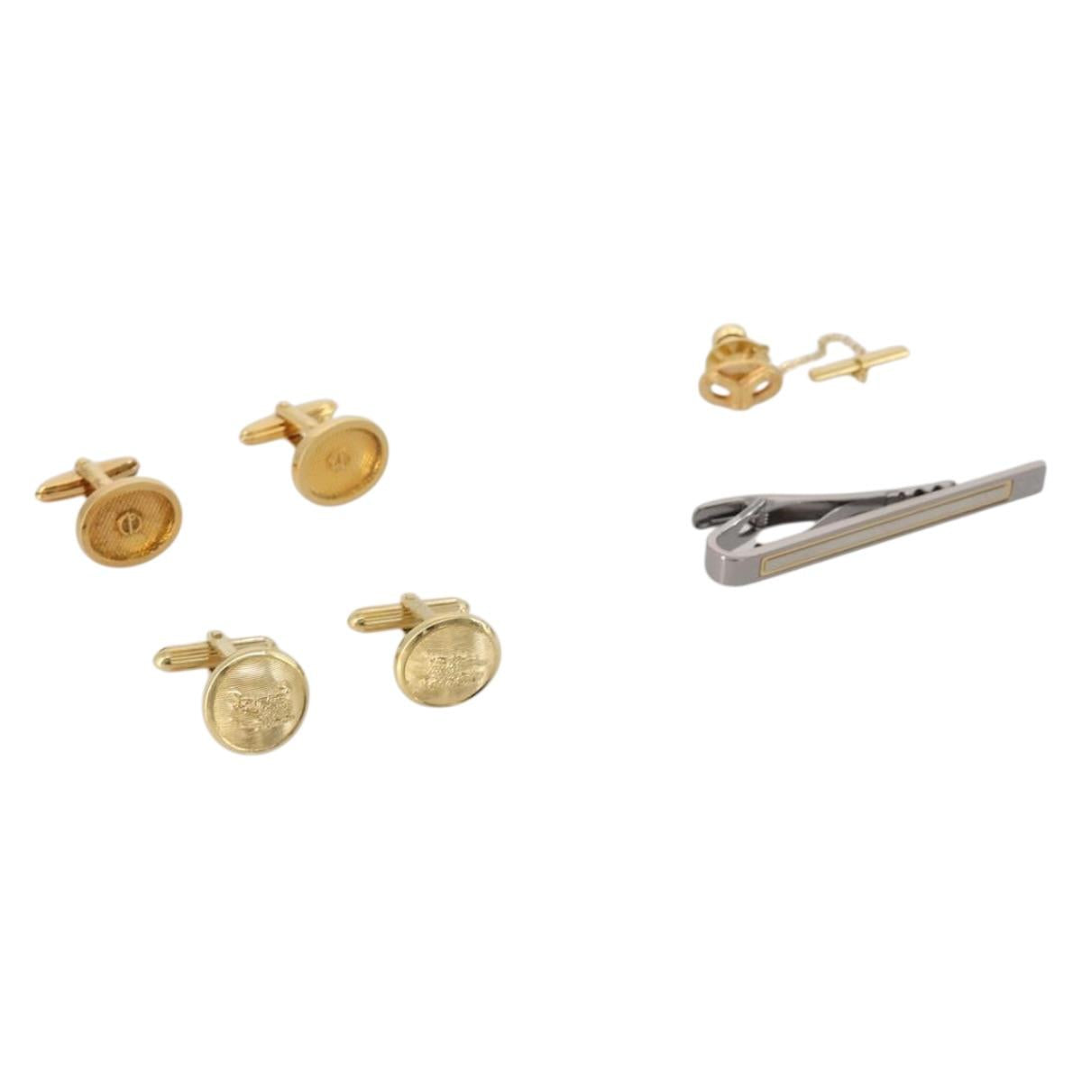 SAINT LAURENT dunhill Cuffs Tie Pin Metal 4 Set Gold Tone Silver Auth BA15443