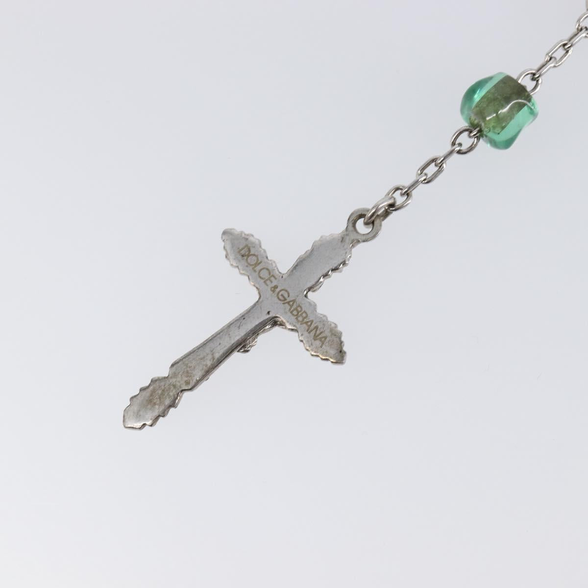 DOLCE&GABBANA Rosary Necklace Metal Silver Green Auth BA15444V