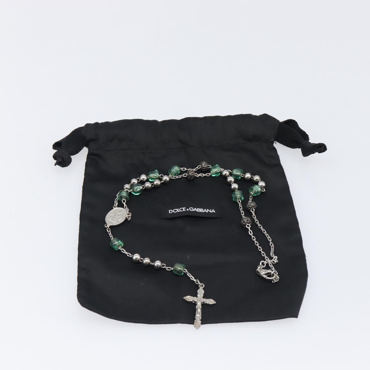 DOLCE&GABBANA Rosary Necklace Metal Silver Green Auth BA15444V