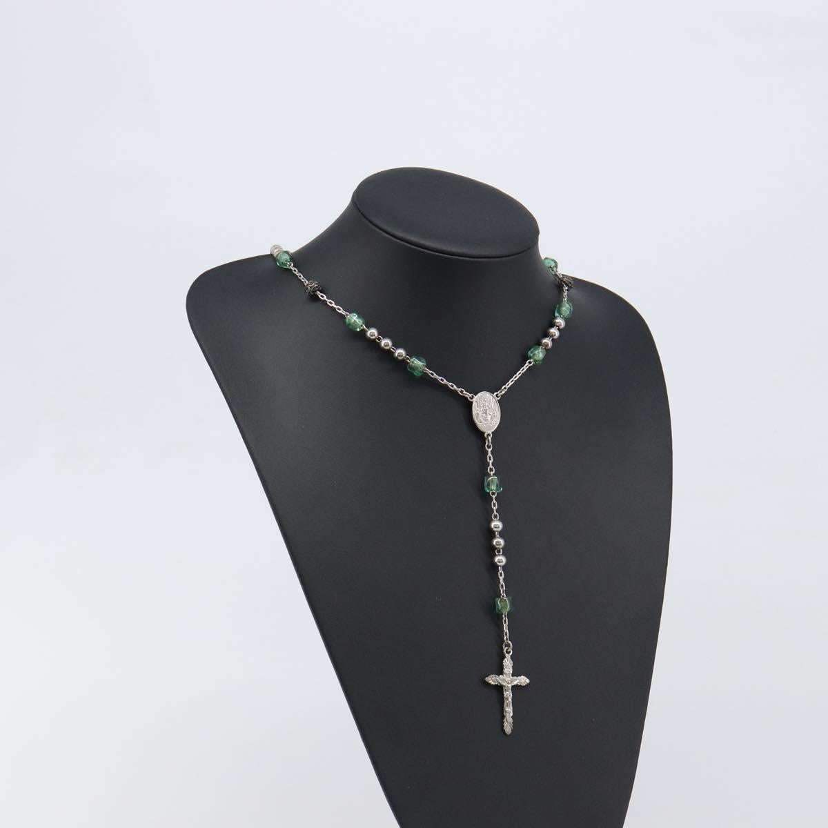 DOLCE&GABBANA Rosary Necklace Metal Silver Green Auth BA15444V
