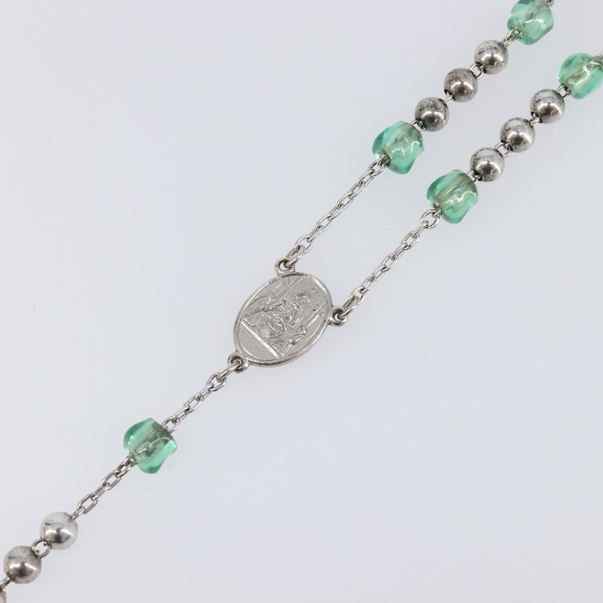 DOLCE&GABBANA Rosary Necklace Metal Silver Green Auth BA15444V