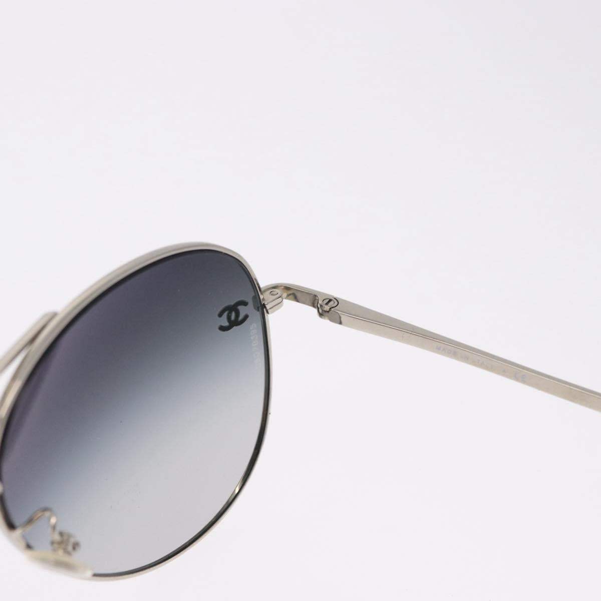 CHANEL Sunglasses Metal Silver Black CC Auth BA15445M