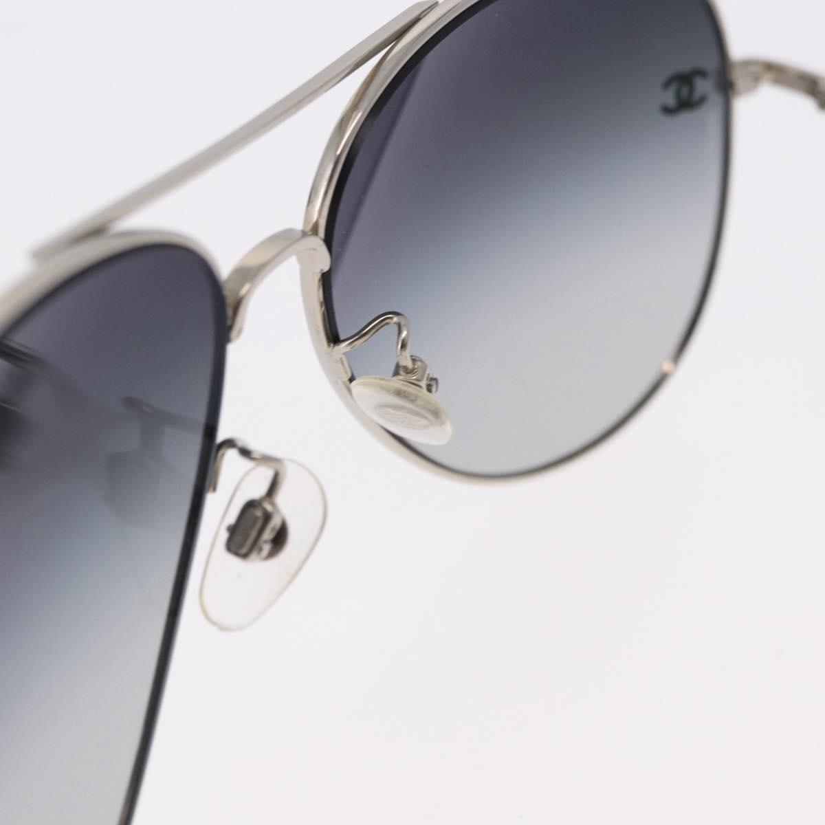 CHANEL Sunglasses Metal Silver Black CC Auth BA15445M