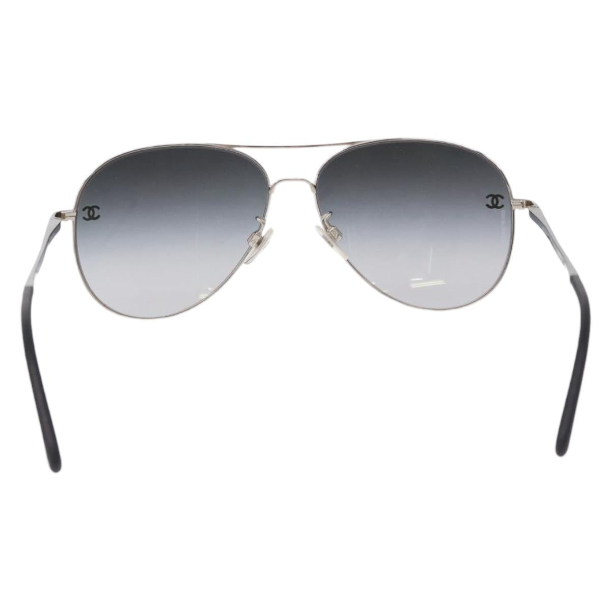 CHANEL Sunglasses Metal Silver Black CC Auth BA15445M