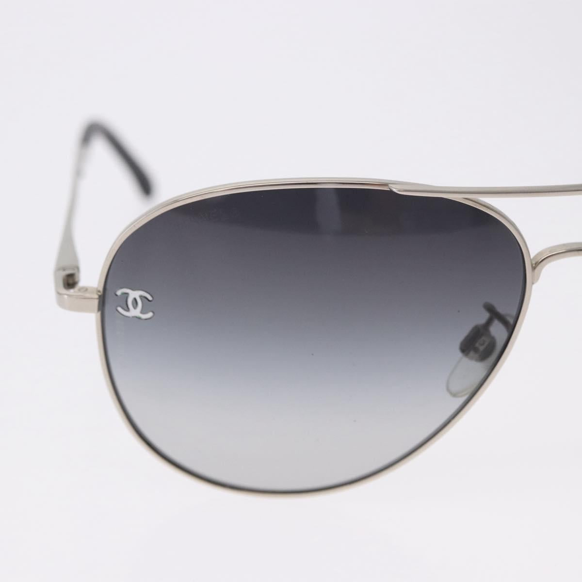 CHANEL Sunglasses Metal Silver Black CC Auth BA15445M