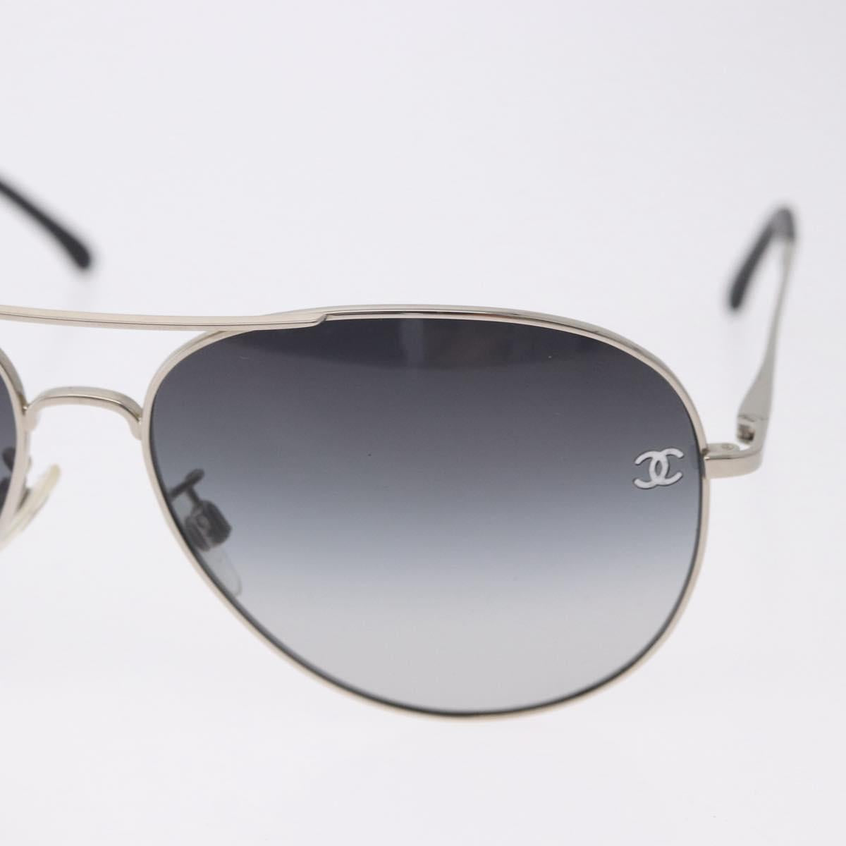 CHANEL Sunglasses Metal Silver Black CC Auth BA15445M