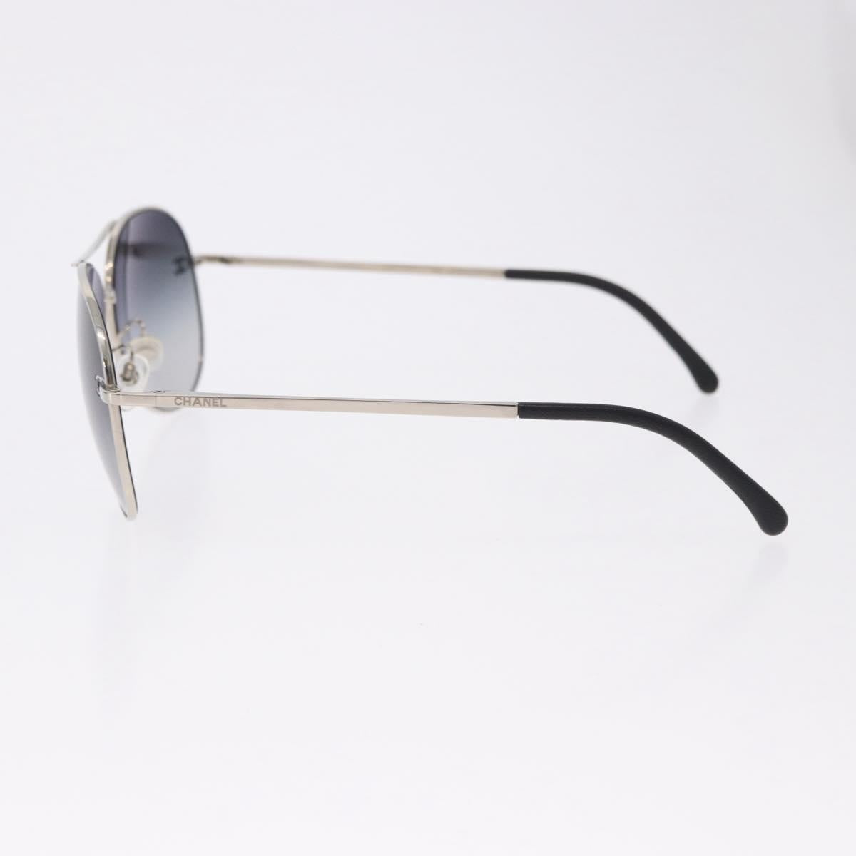 CHANEL Sunglasses Metal Silver Black CC Auth BA15445M