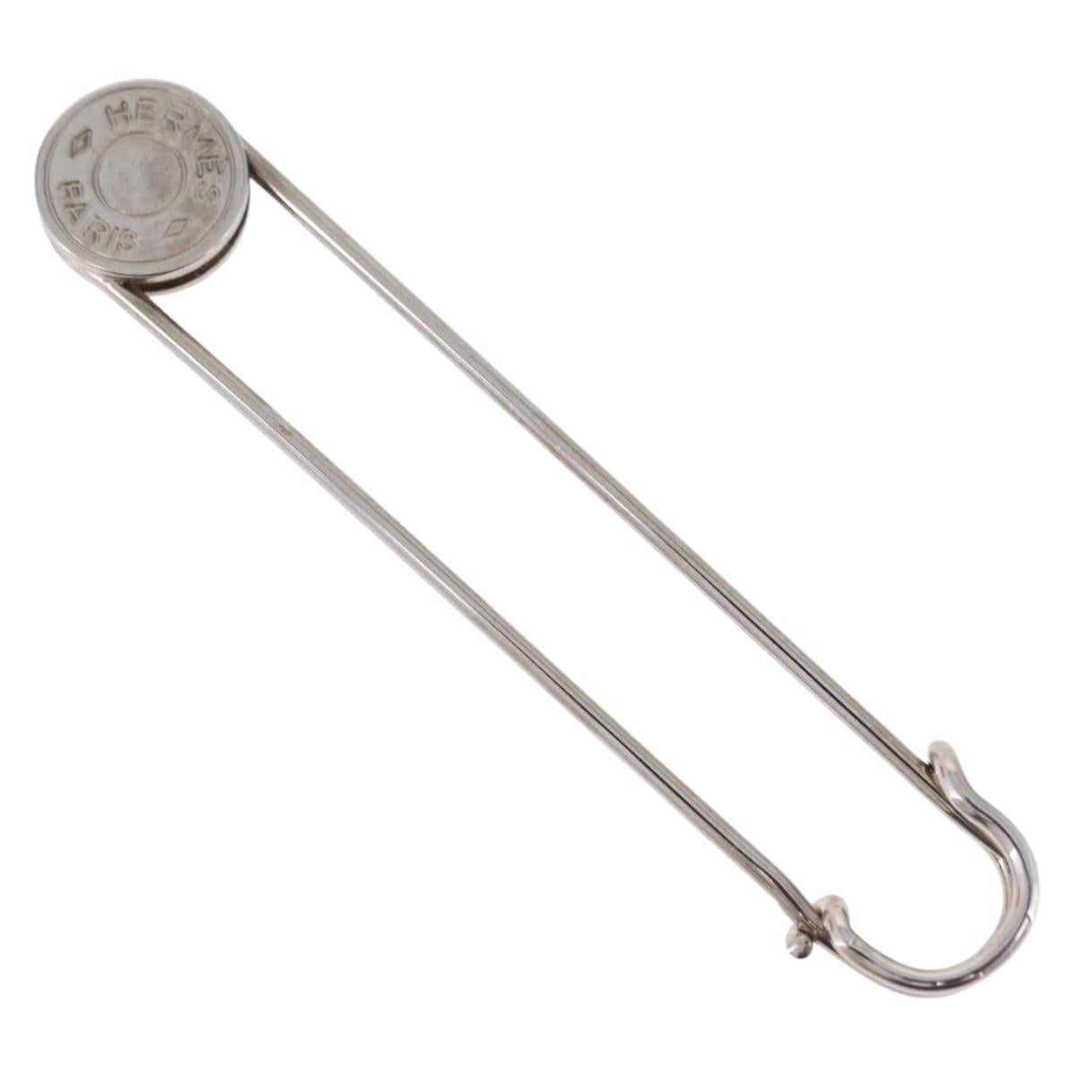 HERMES Serie Pin Brooch Metal Silver Auth BA15449V