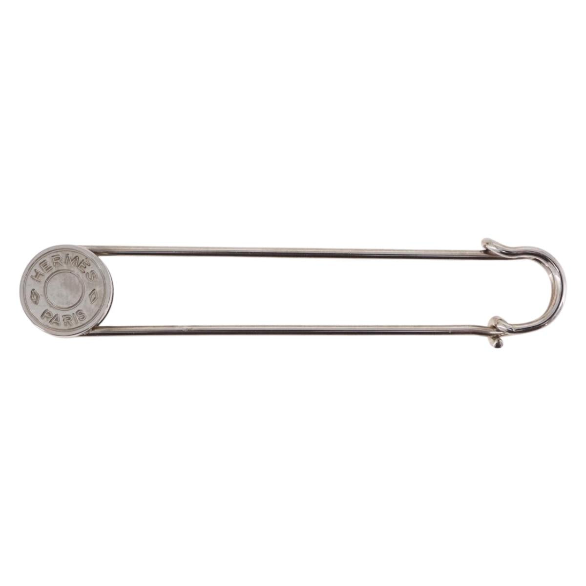 HERMES Serie Pin Brooch Metal Silver Auth BA15449V