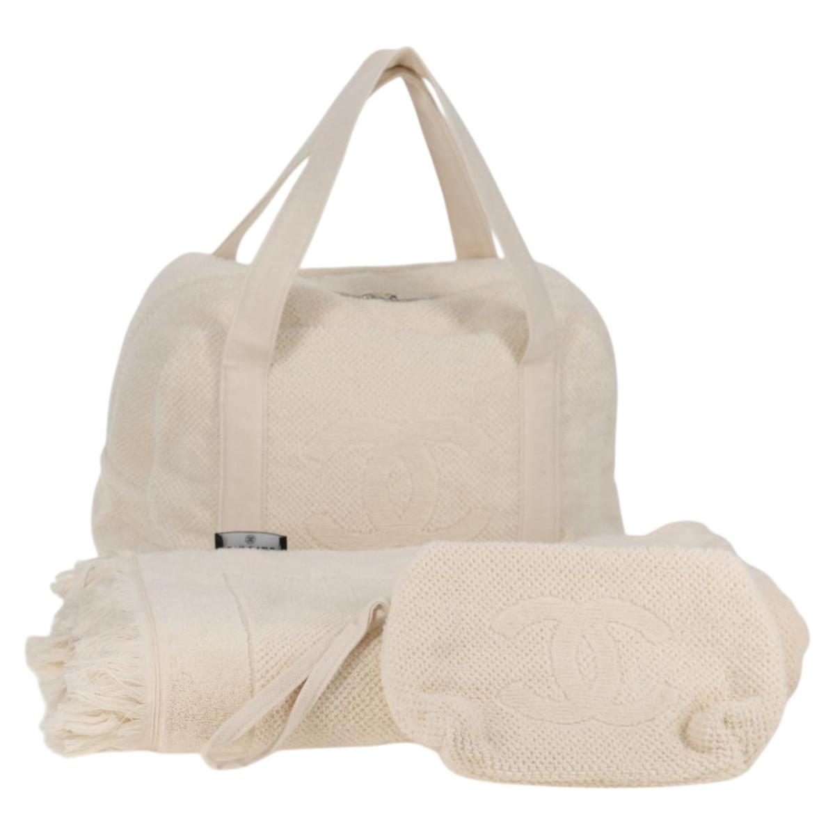 CHANEL COCO Mark Boston Bag Pile White Silver CC Auth BA1544AM