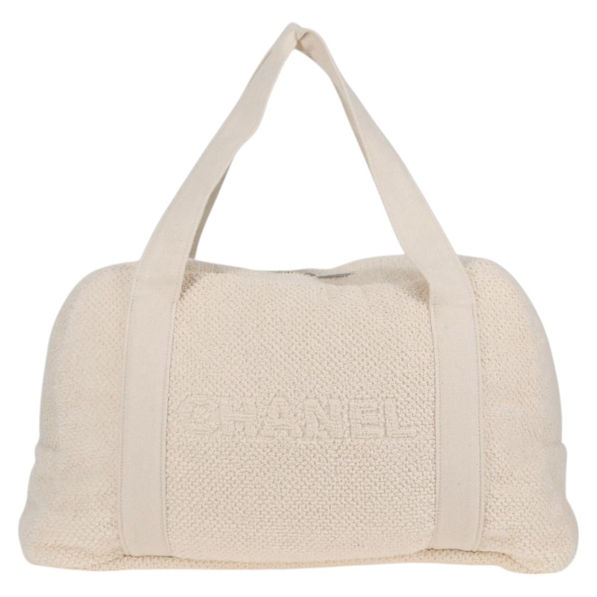 CHANEL COCO Mark Boston Bag Pile White Silver CC Auth BA1544AM