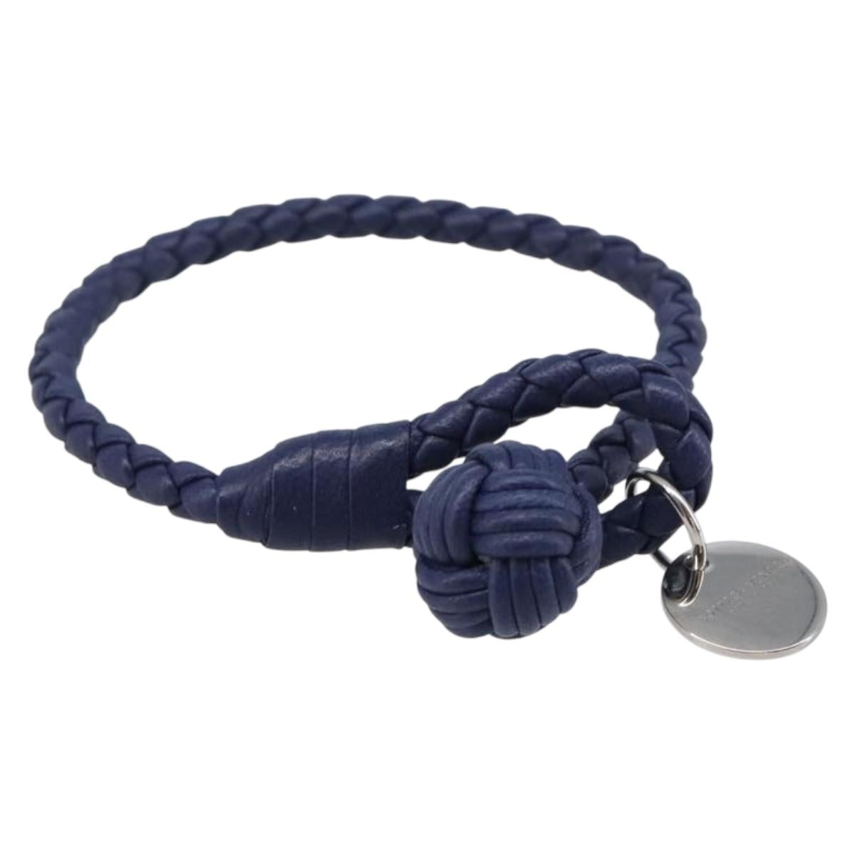 BOTTEGA VENETA INTRECCIATO Bracelet Leather Navy Silver Auth BA15456V