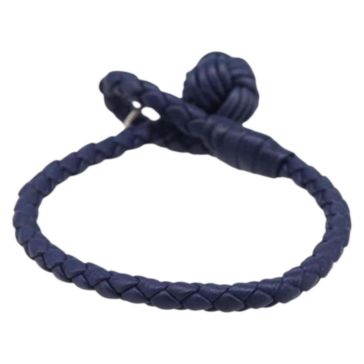 BOTTEGA VENETA INTRECCIATO Bracelet Leather Navy Silver Auth BA15456V