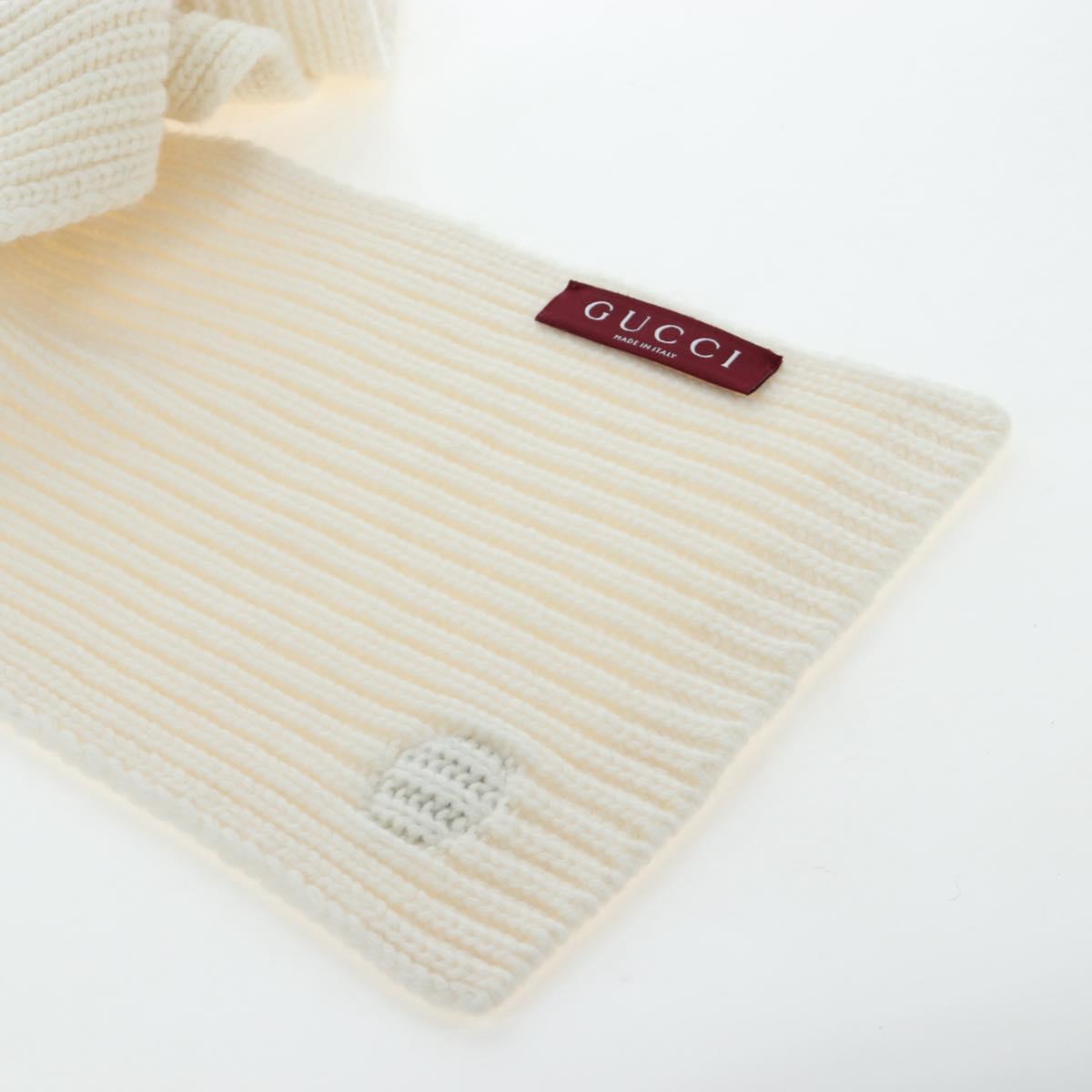 GUCCI Scarf Cashmere Ivory Gold Tone 773426 Auth BA15459V