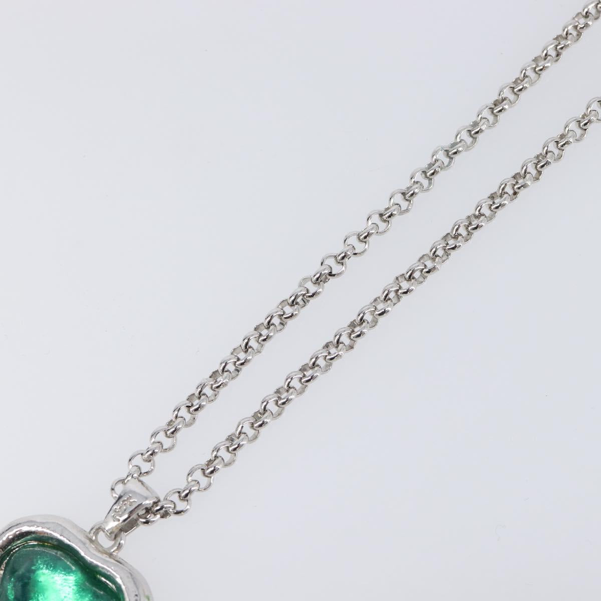 SAINT LAURENT Necklace Metal Silver Green Auth BA15462