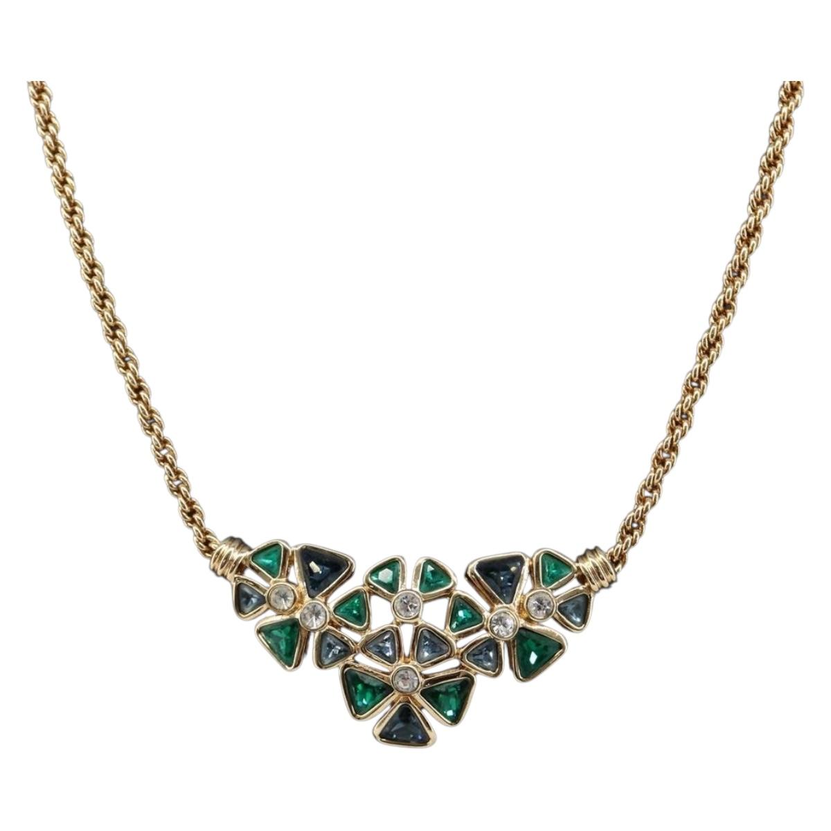 Christian Dior Necklace Metal Gold Tone Green Auth BA15465V