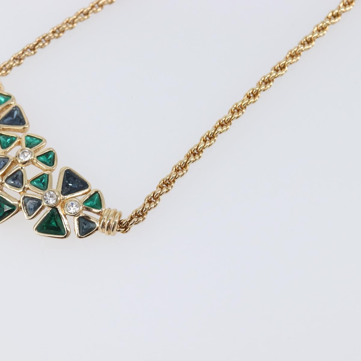 Christian Dior Necklace Metal Gold Tone Green Auth BA15465V