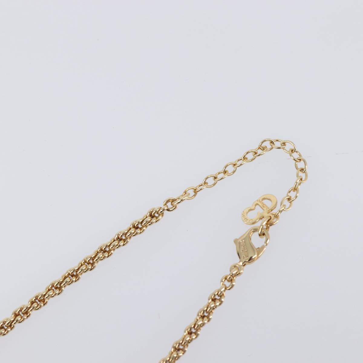 Christian Dior Necklace Metal Gold Tone Green Auth BA15465V