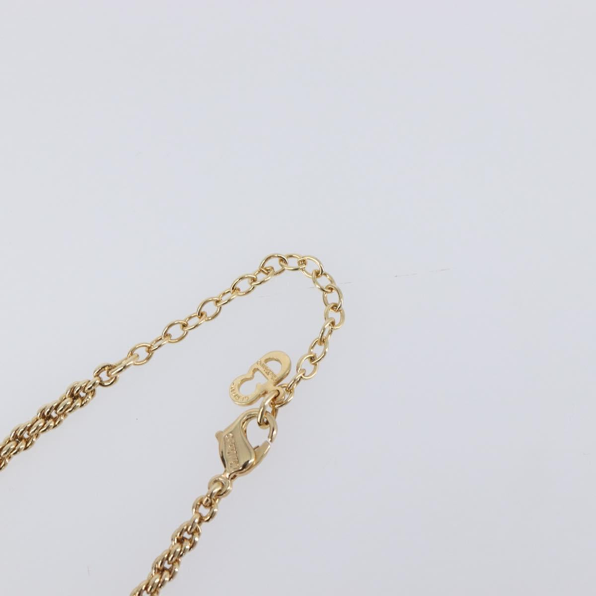 Christian Dior Necklace Metal Gold Tone Green Auth BA15465V