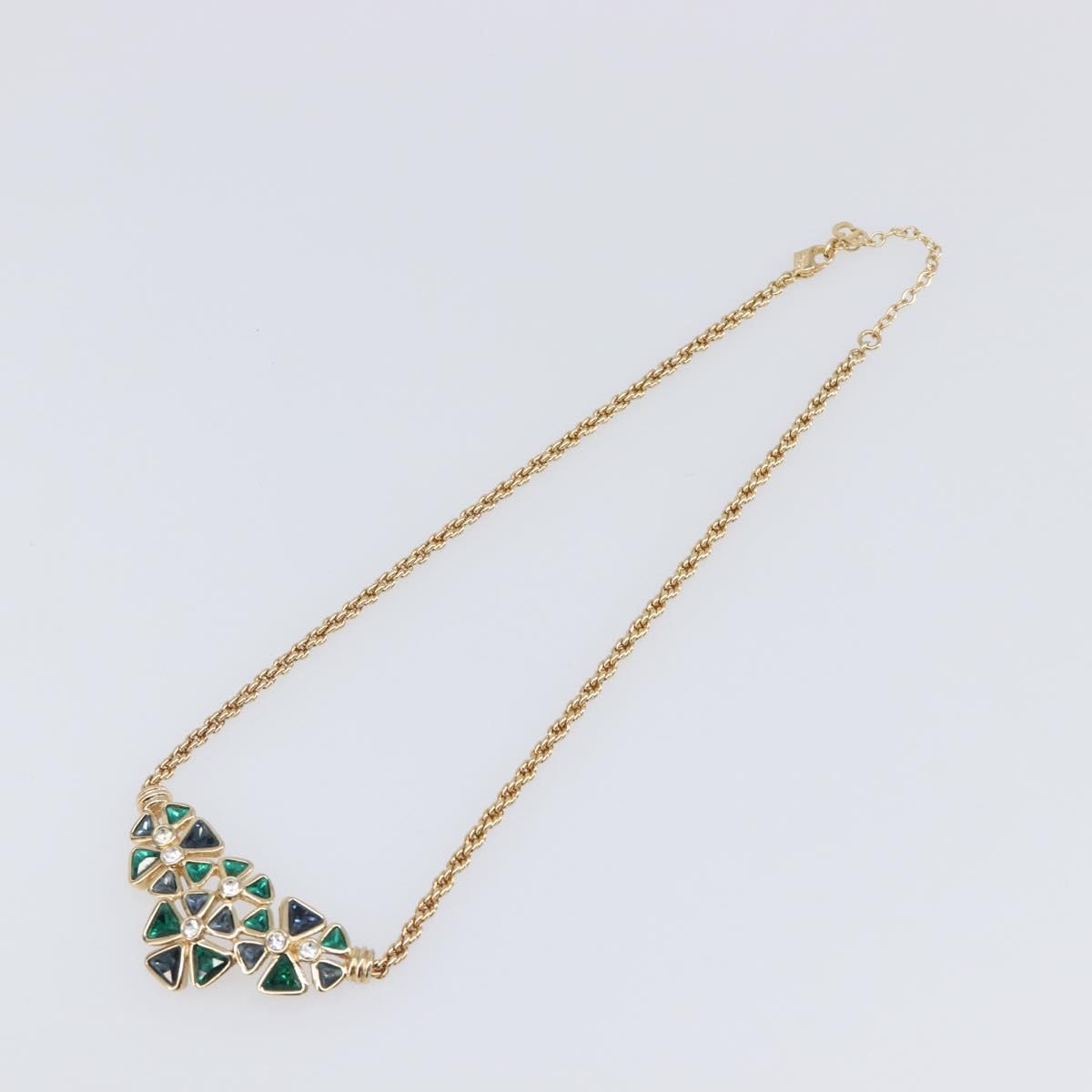 Christian Dior Necklace Metal Gold Tone Green Auth BA15465V