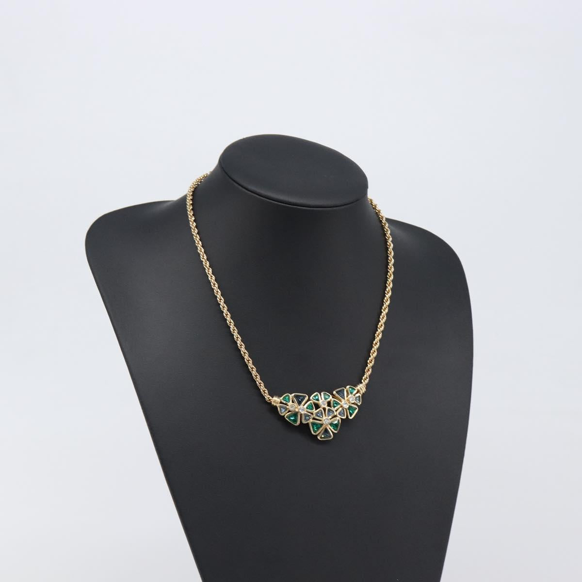 Christian Dior Necklace Metal Gold Tone Green Auth BA15465V