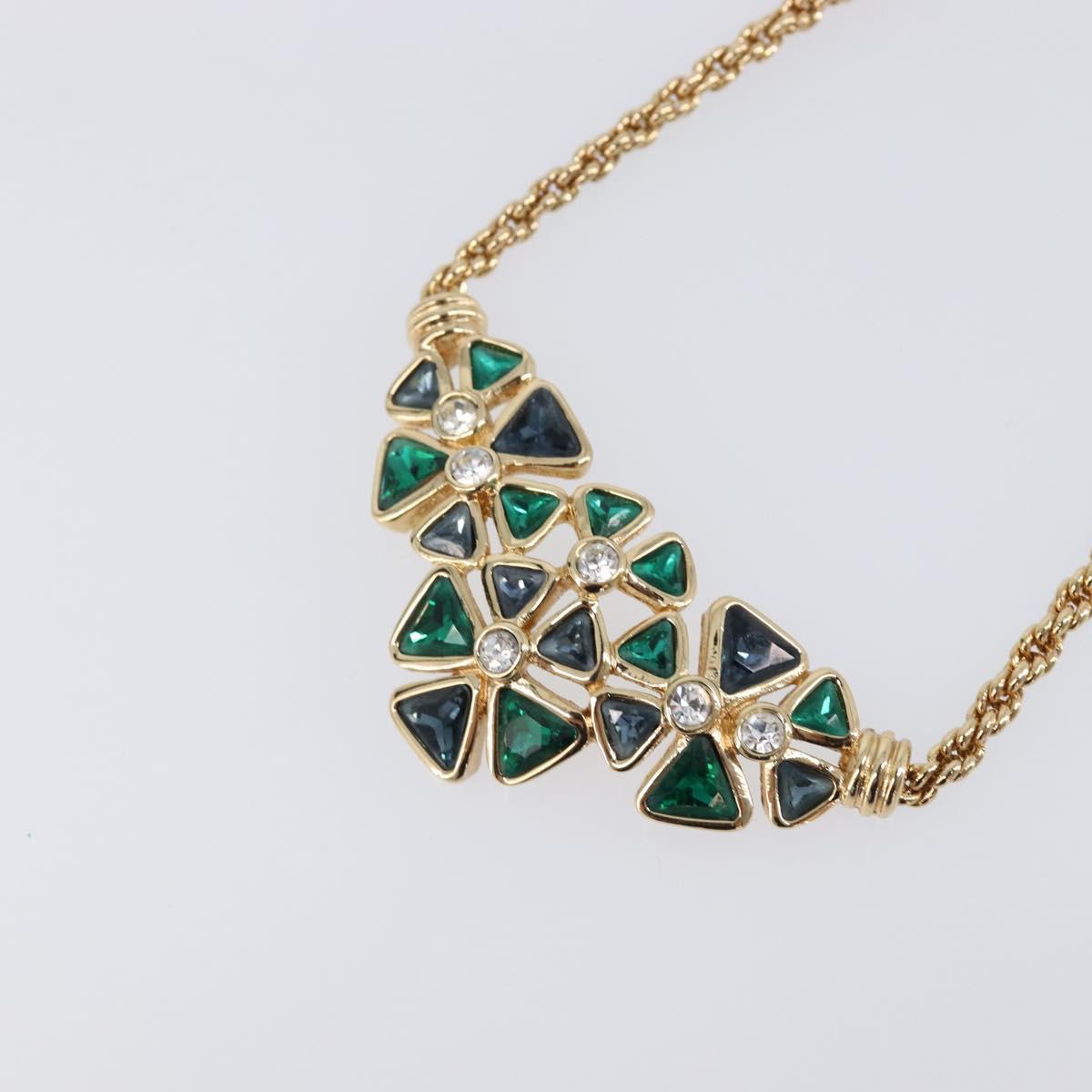 Christian Dior Necklace Metal Gold Tone Green Auth BA15465V